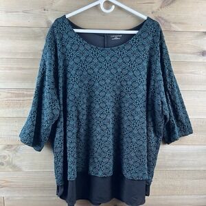 Catherines Womens Shirt 3/4 Sleeve Embroidered Whimsigoth Holiday Textured 2X